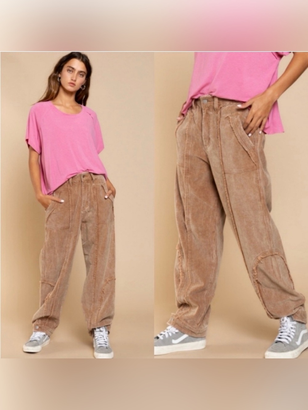 POL Corduroy Barrel Leg Distressed Pants NWOT